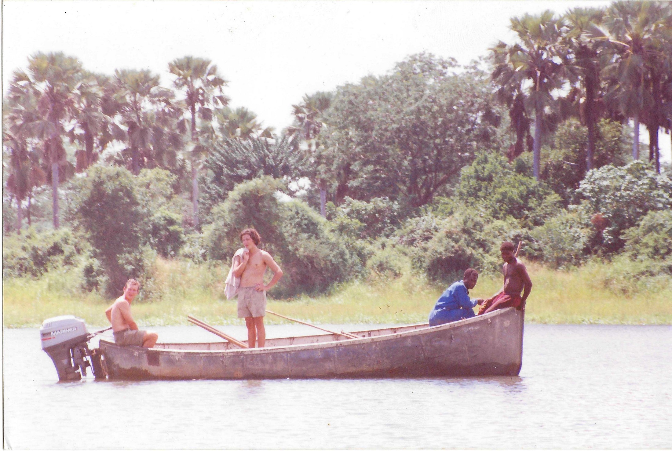 Crossing the Shire River in our maintenance boat, built in Scotland in 1938.