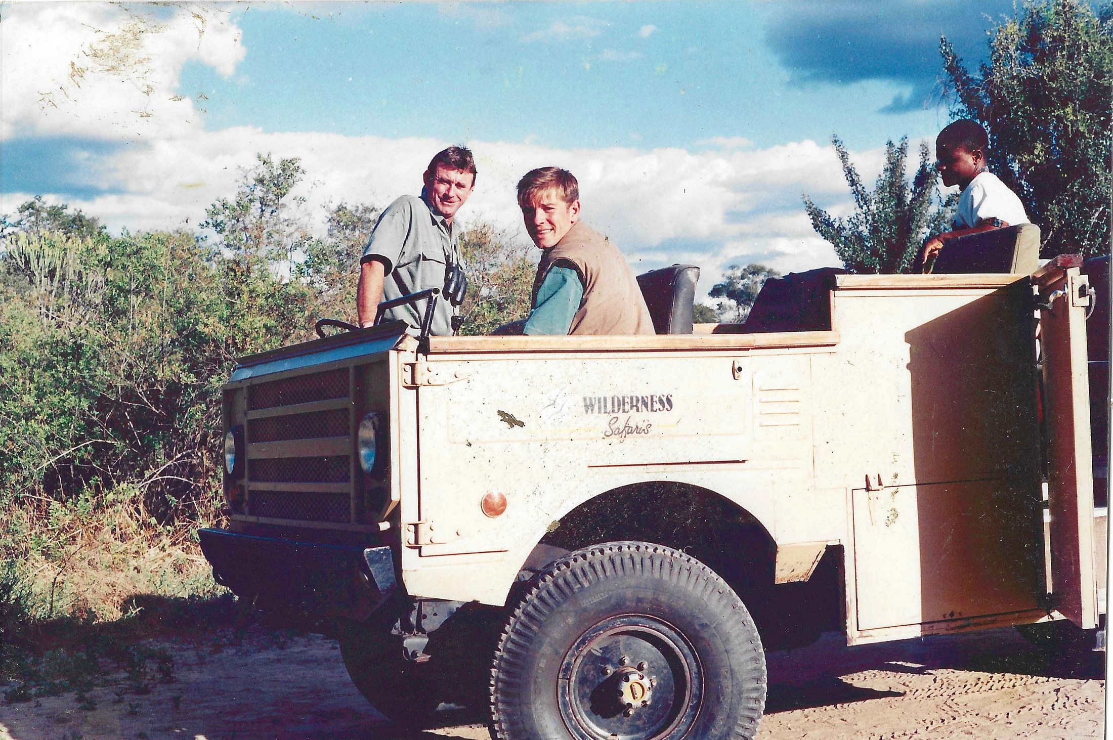One of the first safari vehicles at Mvuu, with Chris Badger, managing director, on the left.