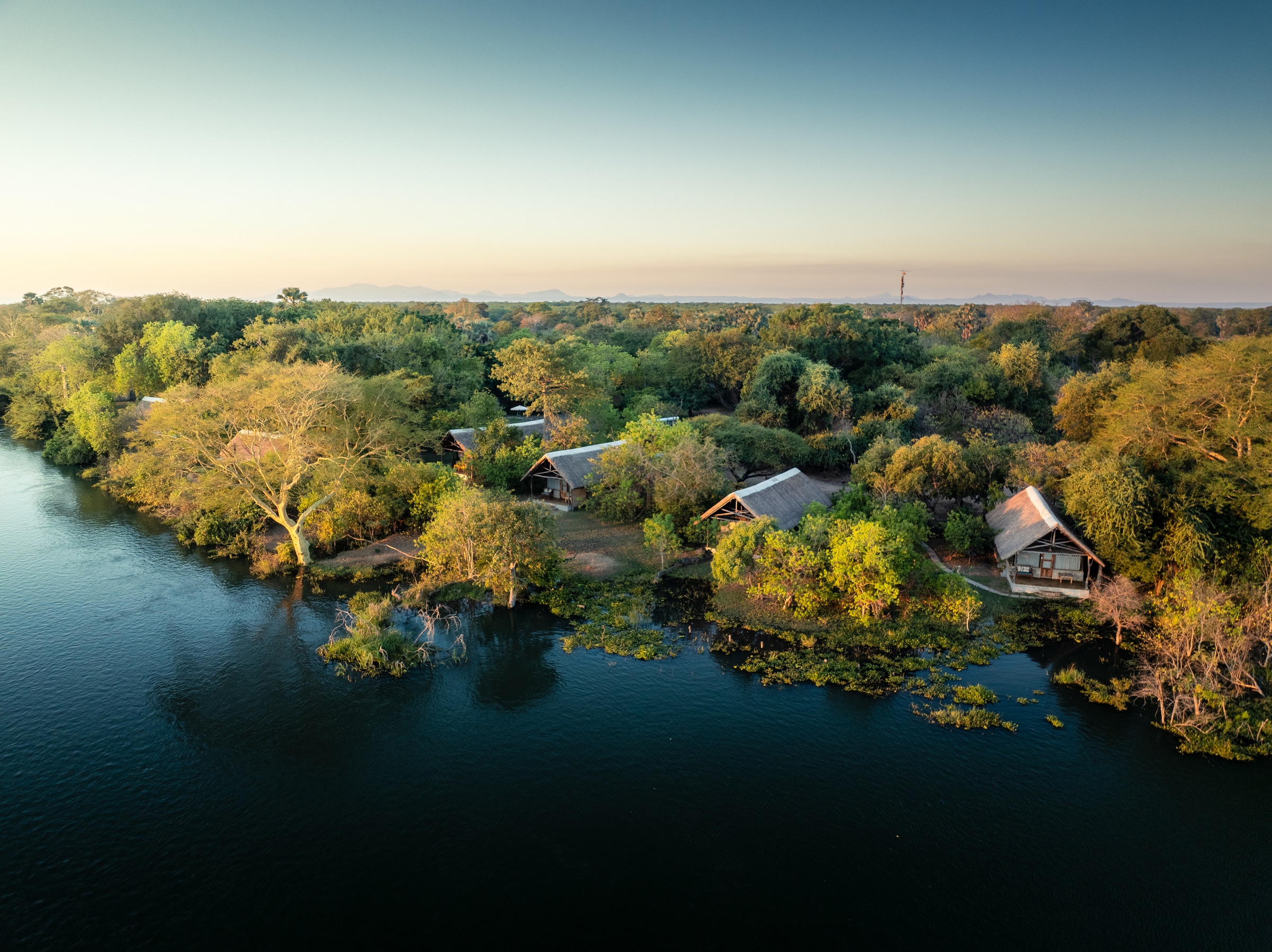 Mvuu Camp beside the Shire River, seen from above.