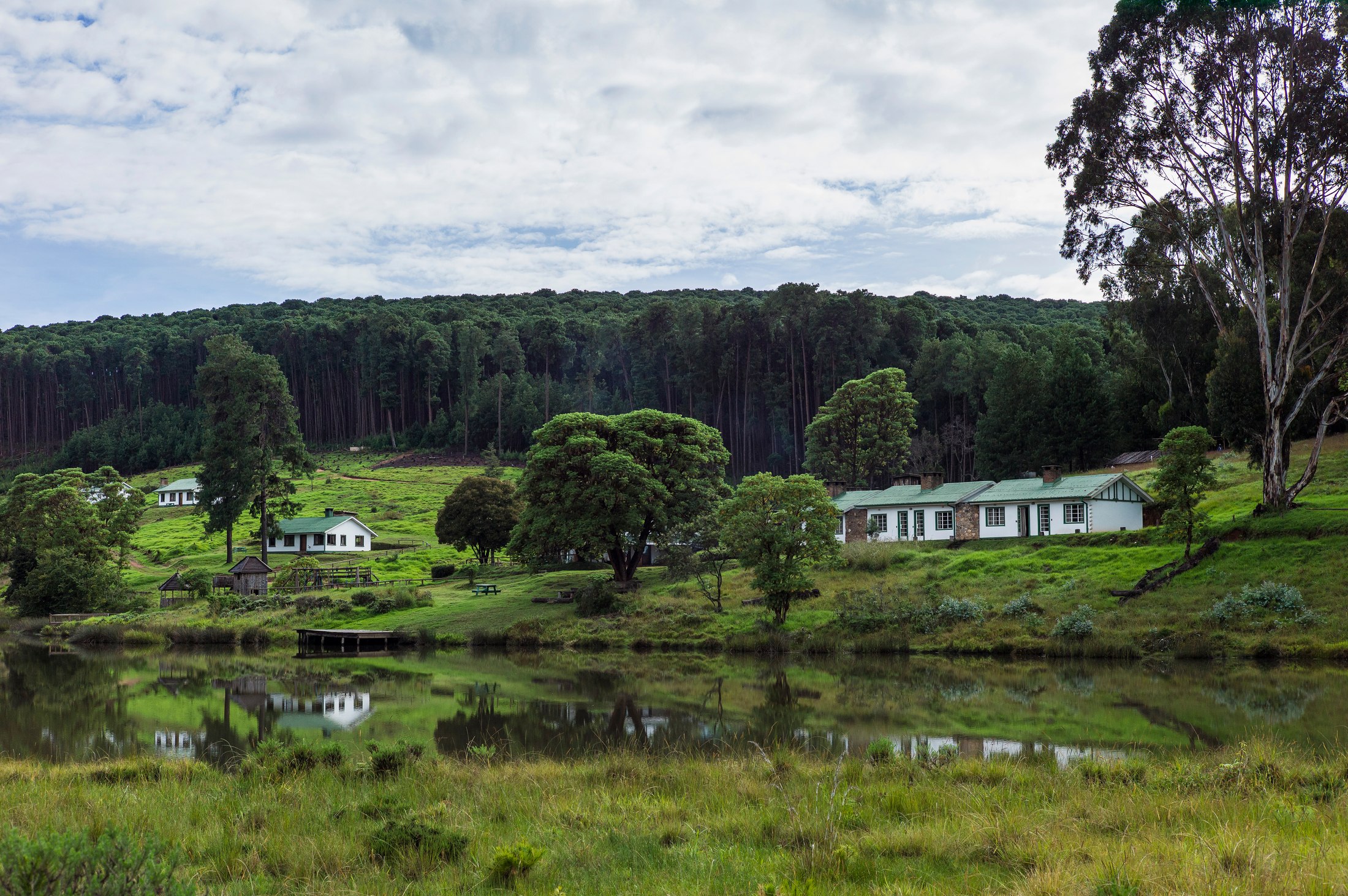 Chelinda Camp in its green-season lakeside setting.