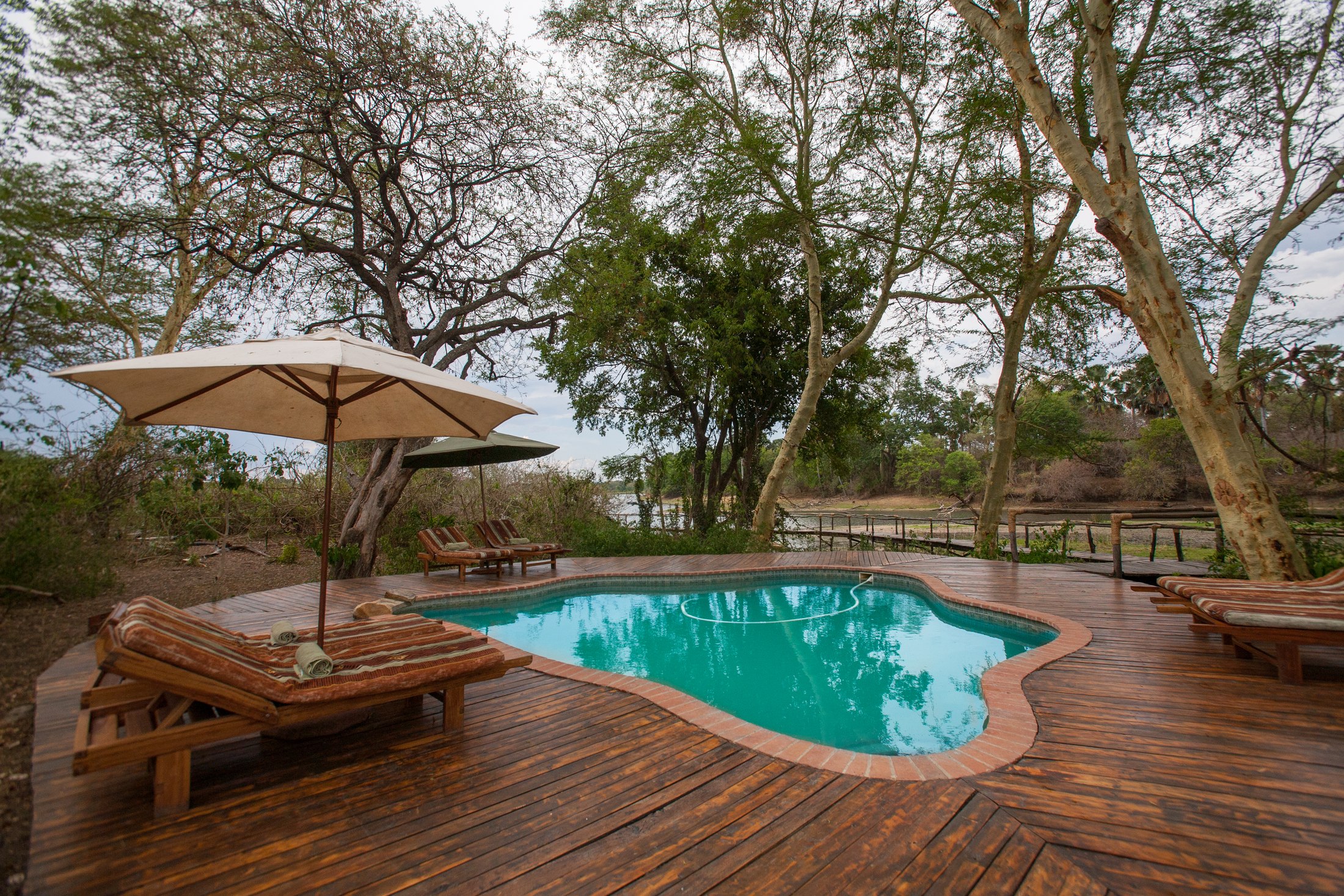 Pool and deck at Mvuu Lodge.