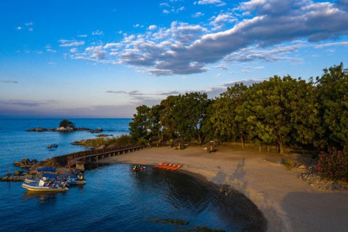 The beach and landing area at Blue Zebra Island Lodge.