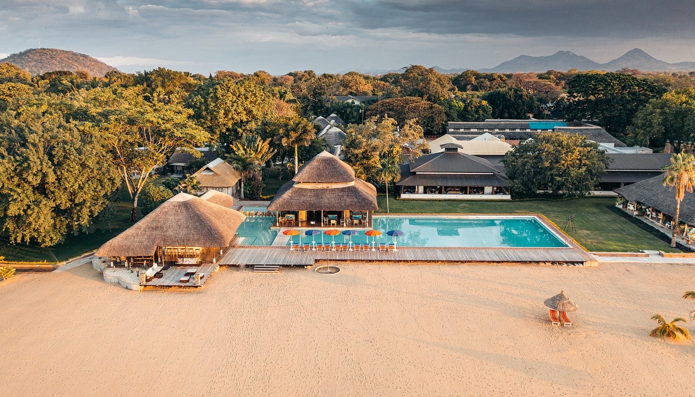 Makokola Retreat, with its pool and Lake Malawi beach.